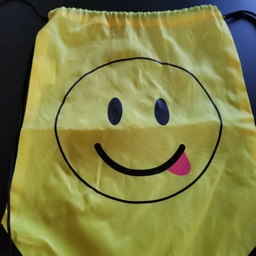 Drawstring Bag Backpack Yellow Smile Happy Dopamine Funky Skater Y2K Festival